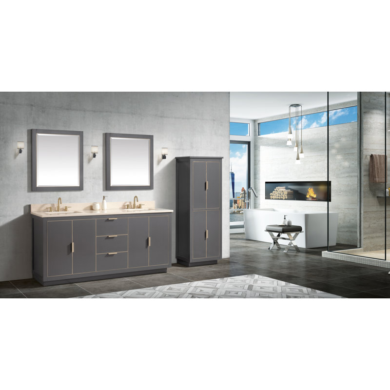 Ensemble de meuble-lavabo double 73 po Salise, Quartz blanc / or, Gris crépuscule