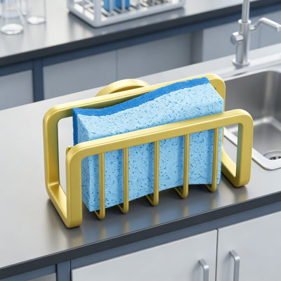Sink Caddy with Strong Suction Cup, Sponge Holder for Kitchen Sink Organizer, Removable Rustproof Aluminum Sponge Holder, Dish Brush and Scraper Storage, Fast Draining Design