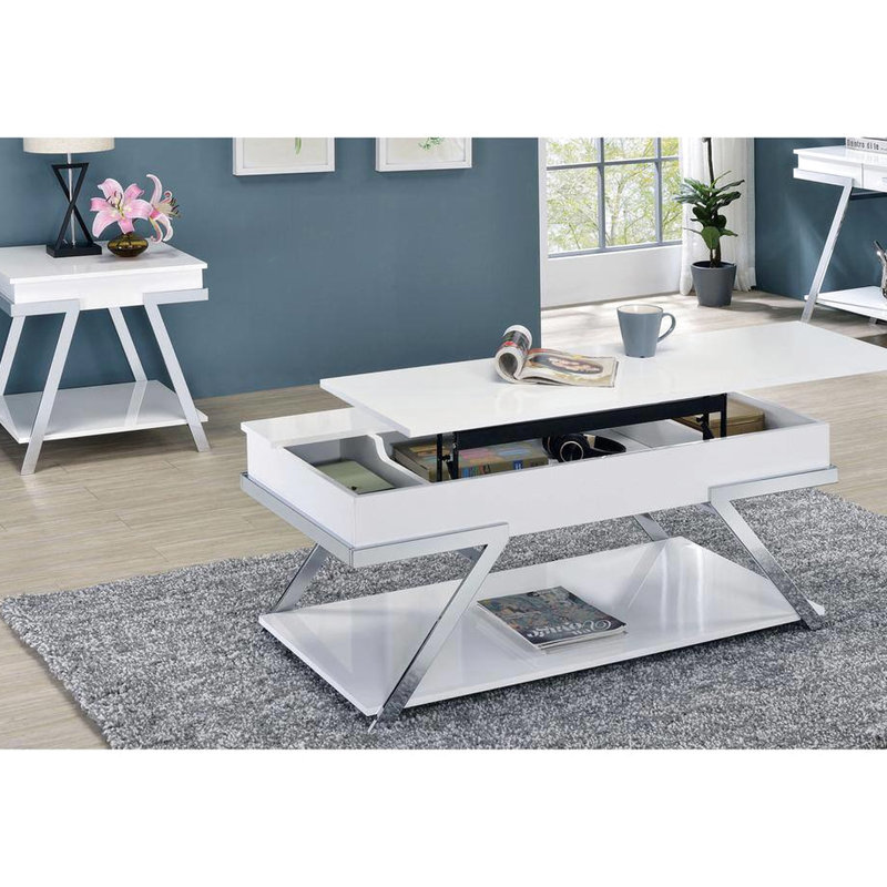 Table de salon contemporaine avec tablette et tiroir de rangement rectangulaire blanc
