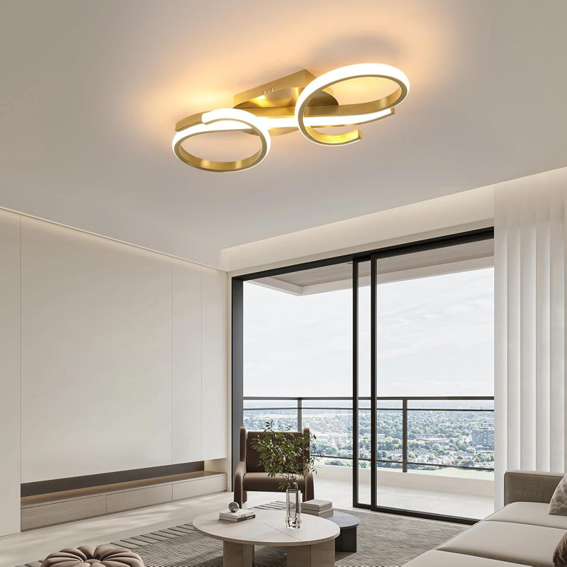 Darlys 2-Light LED Semi Flush Mount Light, Gold, 3000 Kelvins