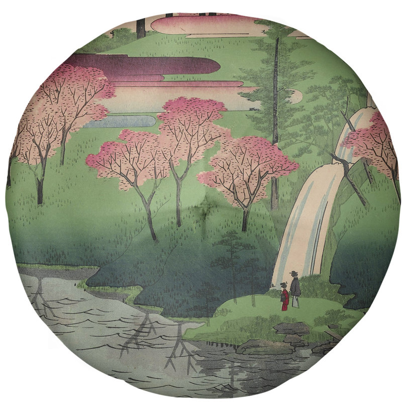 Coussin de sol utagawa hiroshige chiyogaike étang, 27,5 po x 55,5 po, Rose