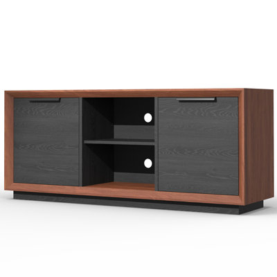 Meuble télé moderne de 140 cm de large avec rangement et étagères pour téléviseurs jusqu'à 152 cm, centre multimédia en bois avec station de recharge pour salon