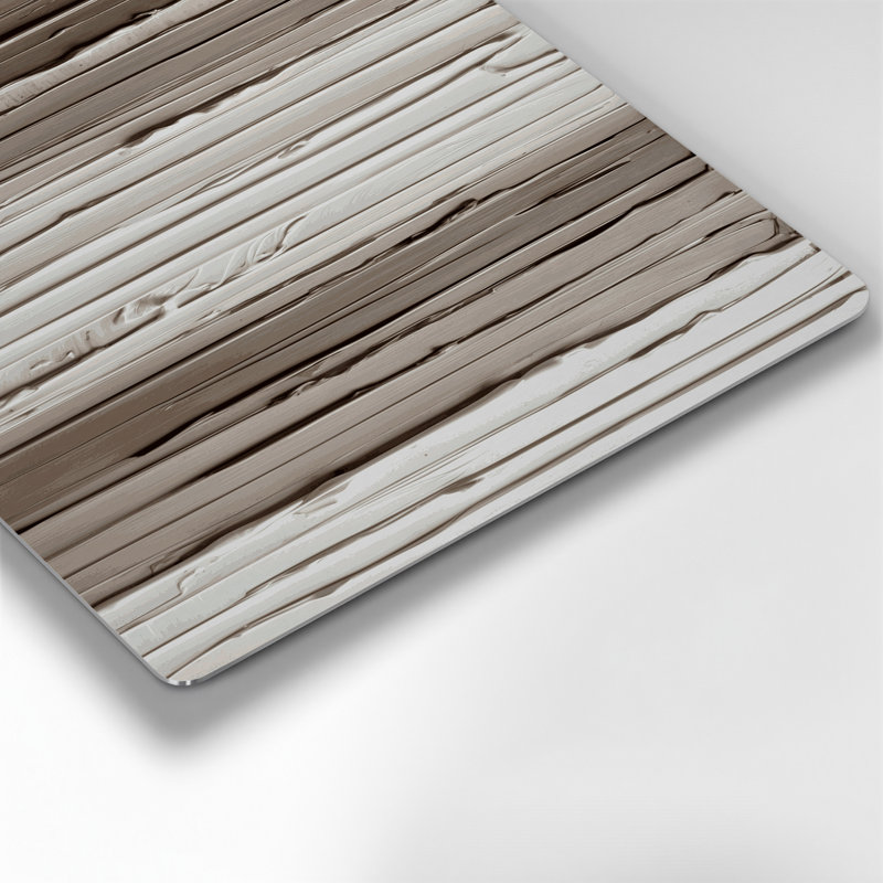 Art mural horizontal en taupe rayé blanc et métal gris, H 12 po x l 18 po