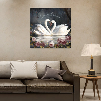 Swan Lake, Love Is All We Need, romantique, oiseau abstrait, art animalier, paysage