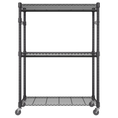 Portant à vêtements robuste, support à vêtements roulant avec 3 niveaux de rangement, 2 tringles et 2 paires de crochets latéraux, support à vêtements à hauteur réglable pour suspendre les vêtements, capacité de charge de 400 lb