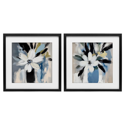 "Timeless Florals in White", ensemble de 2 reproductions encadrées sous verre, design par Mona Grace