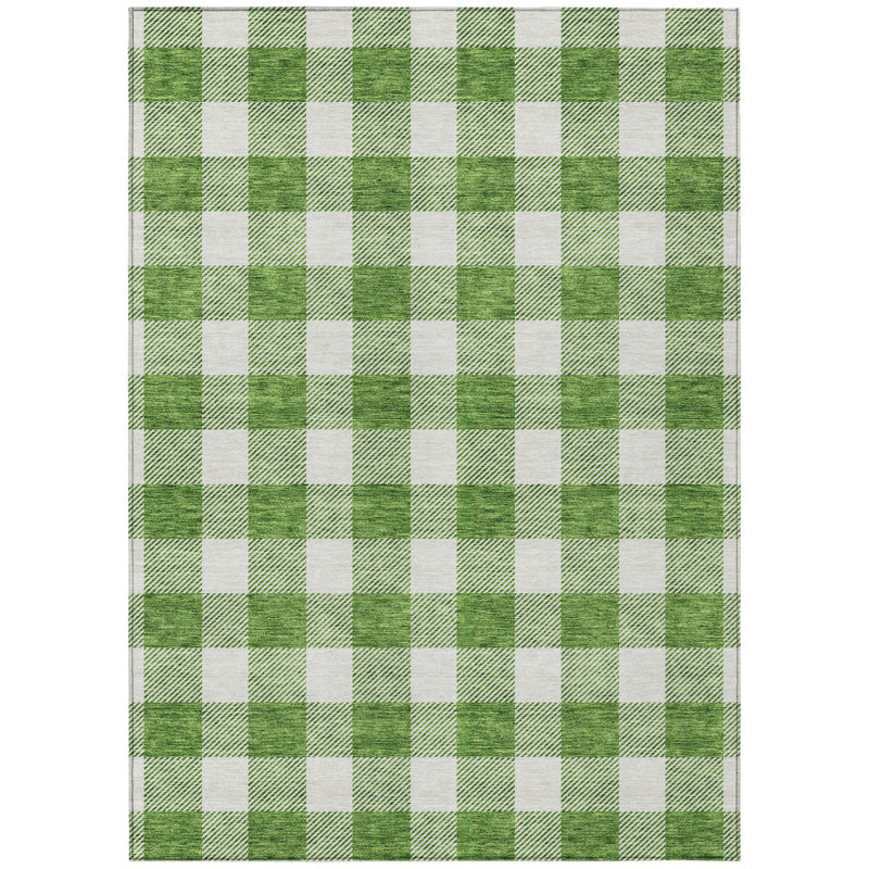 Tapis d'intérieur lavable à carreaux vert 3 pi x 5 pi HomeRoots