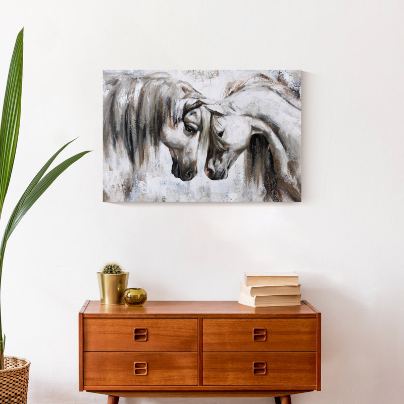 Nuzzling Horses - Peinture sur toile, Toile tendue, H 16 po x l 24 po x P 1,25 po