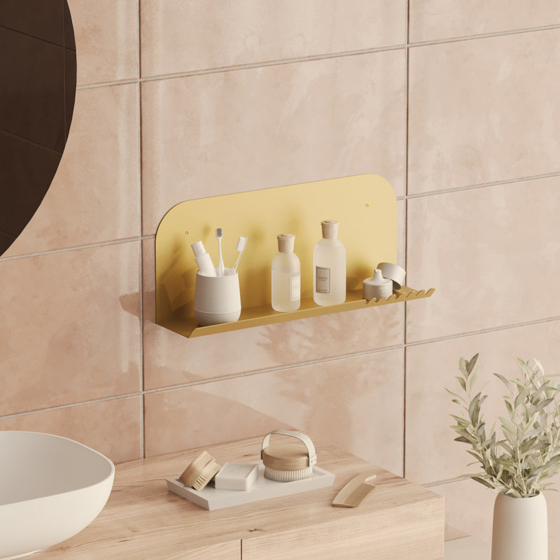 Locelso 100% METAL Floating Shelf, Gold, 23cm H x 55cm W x 12cm D