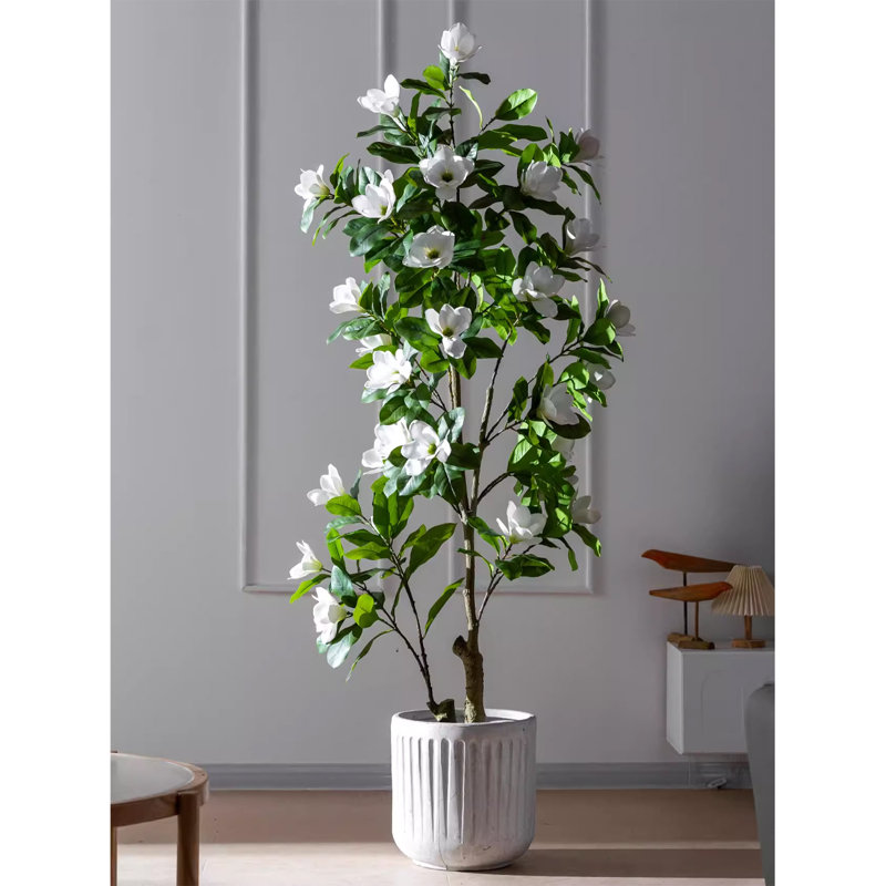 Faux arbre artificiel Magnolia, Blanc/vert