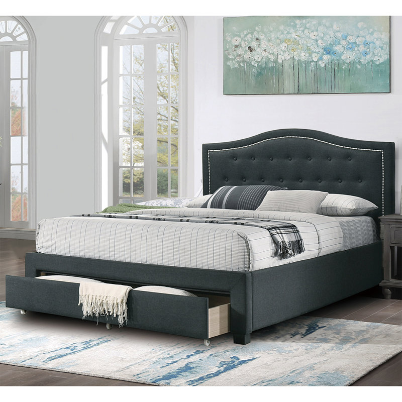 Gurdas Upholstered Storage Bed, Charcoal, King
