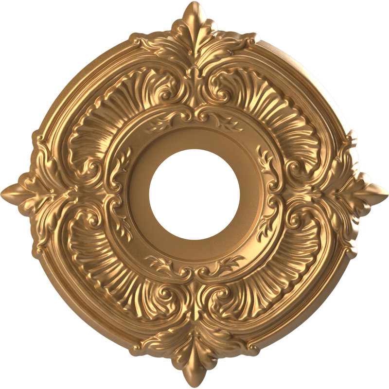 Attica Thermoformed PVC Ceiling Medallion, Bright Coat Gold, 16" H x 16" W x 1" D