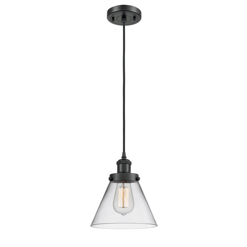 Mini-luminaire suspendu à cordon 1 lumière 8 po Ballston Urban Cone, Clair, Noir mat, DEL