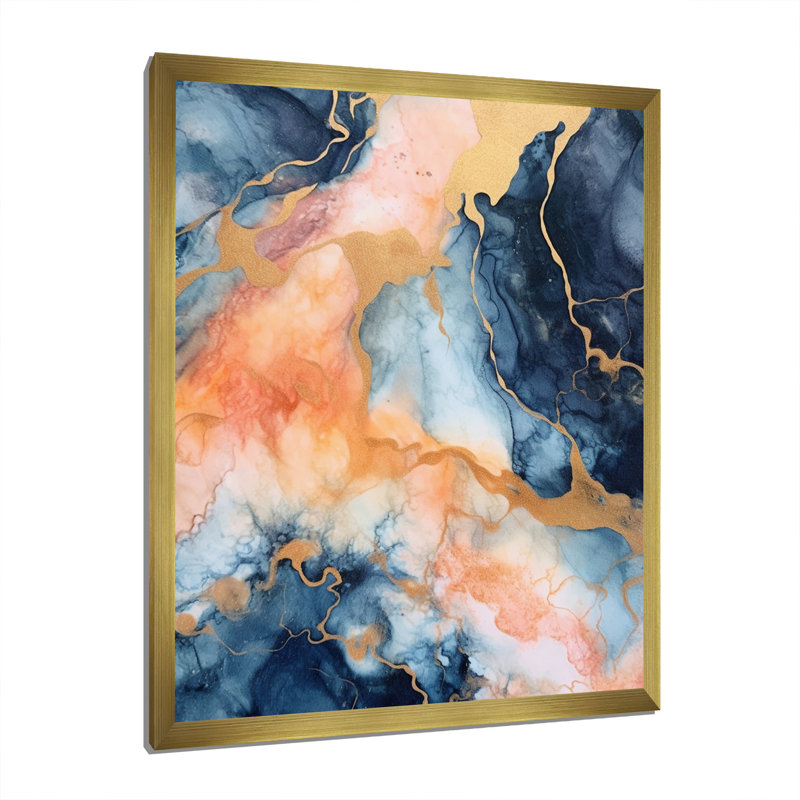 Nuage de marbre bleu et beige - impression, H 44 po x l 34 po x P 1,5 po, Cadre doré à une seule photo
