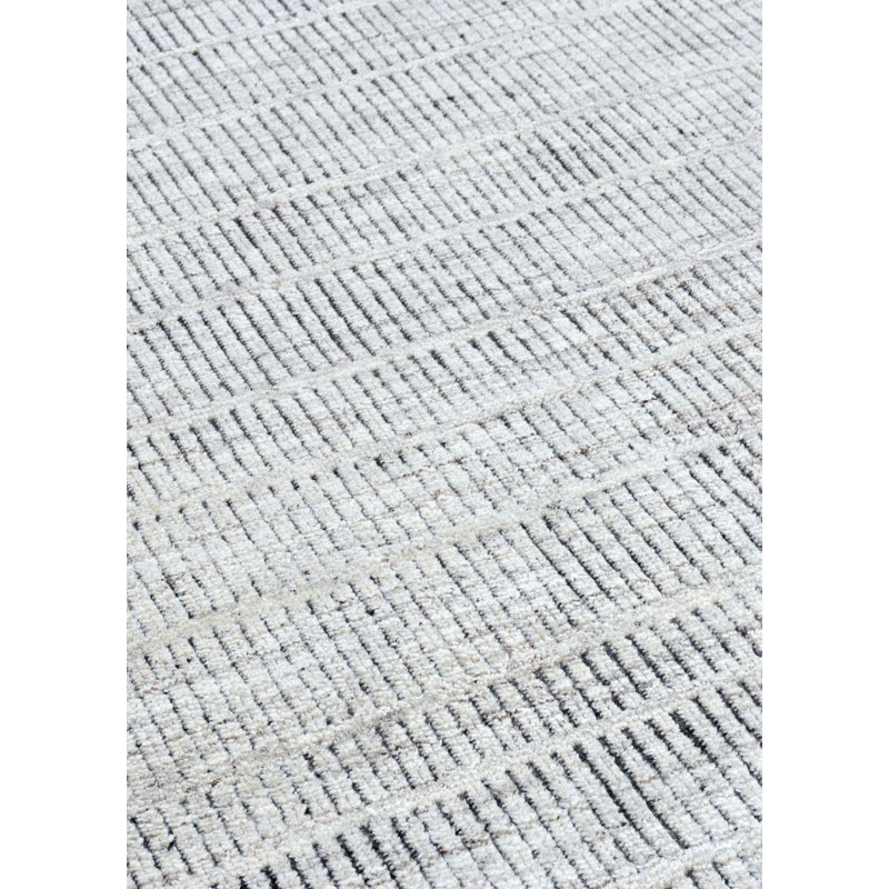Linear One-of-a-Kind 9'2" X 11'11" New Age Wool Area Rug in White