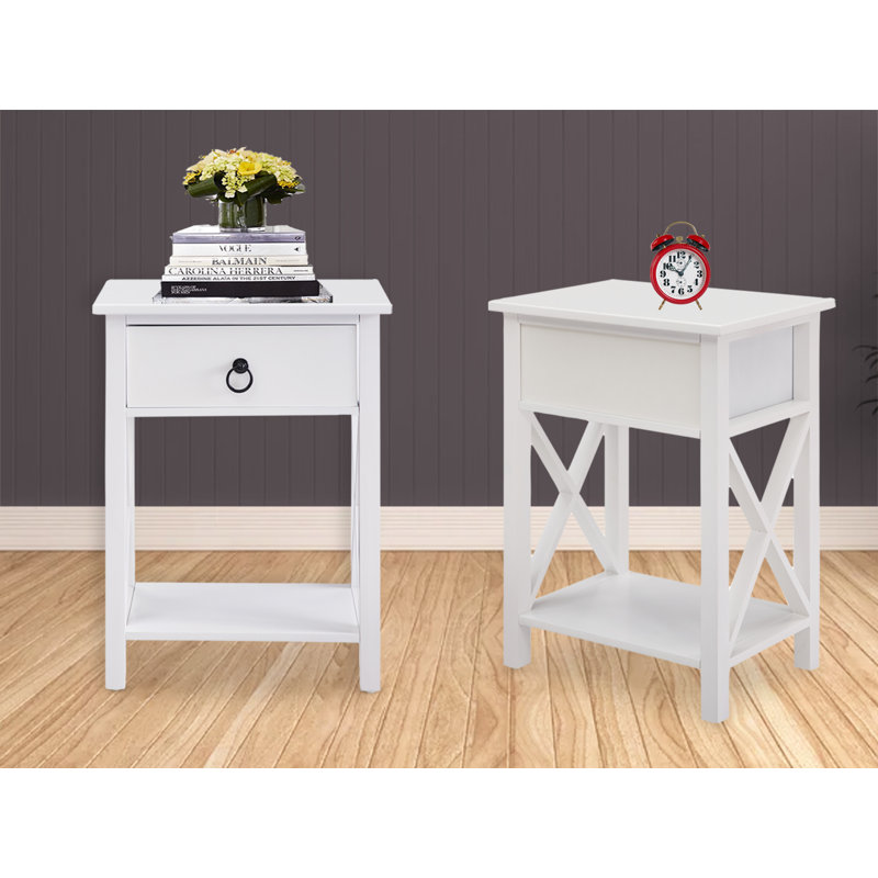 Saylesville 1.8ft Small Night Stand with Storage Shelf and Drawer, Wood Night Stands, White