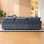 Canapé d'angle bleu 3 places avec rangement et banquette, style traditionnel américain, revêtement doux au toucher, chenille marine, dossier à coussins.