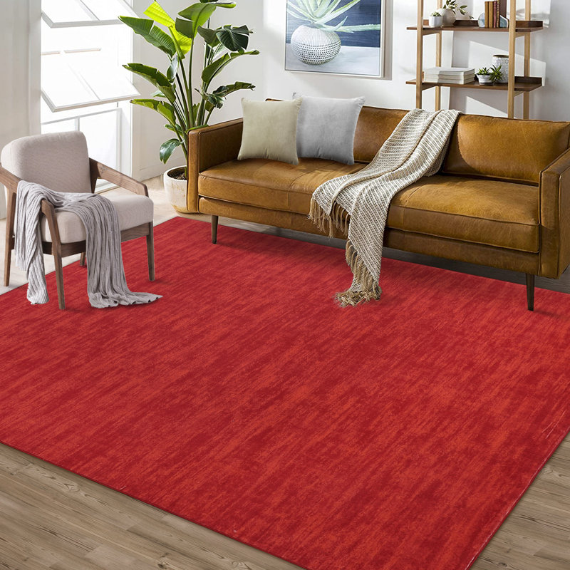 Ellicia Solid Color Polyester Area Rug in Red/Orange, Rectangle 9' x 12'