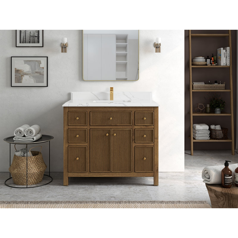 42'' Single Bathroom Vanity with Quartz Top, Calacatta Laza