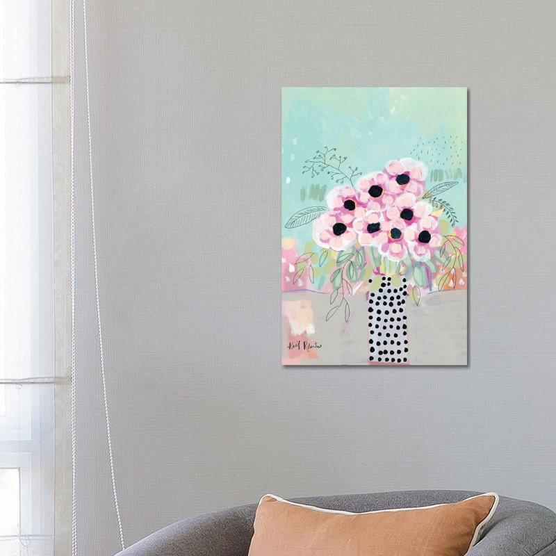 «Dots And Flowers» par - Toile tendue, H 26 po x l 18 po x 1,5 po