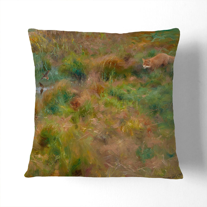 Fox Watching the Ducks Scatter Cushion, 55cm H x 55cm W x 20cm D, White