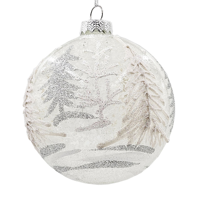 Glass Ball With Tree Pattern Ornament Set of 6 4"Dia. Frost