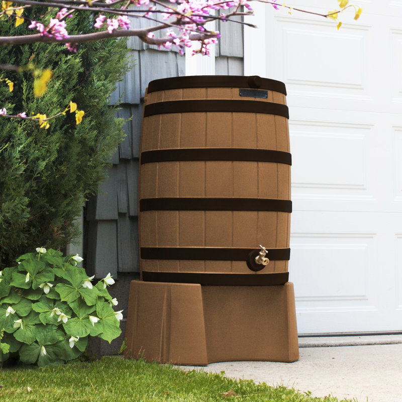 Good Ideas Rain Wizard Whiskey Style Rain Barrel with Overflow and Spigot, 28.25" H x 22" W  x 21.5" D, Terra Cotta/Black