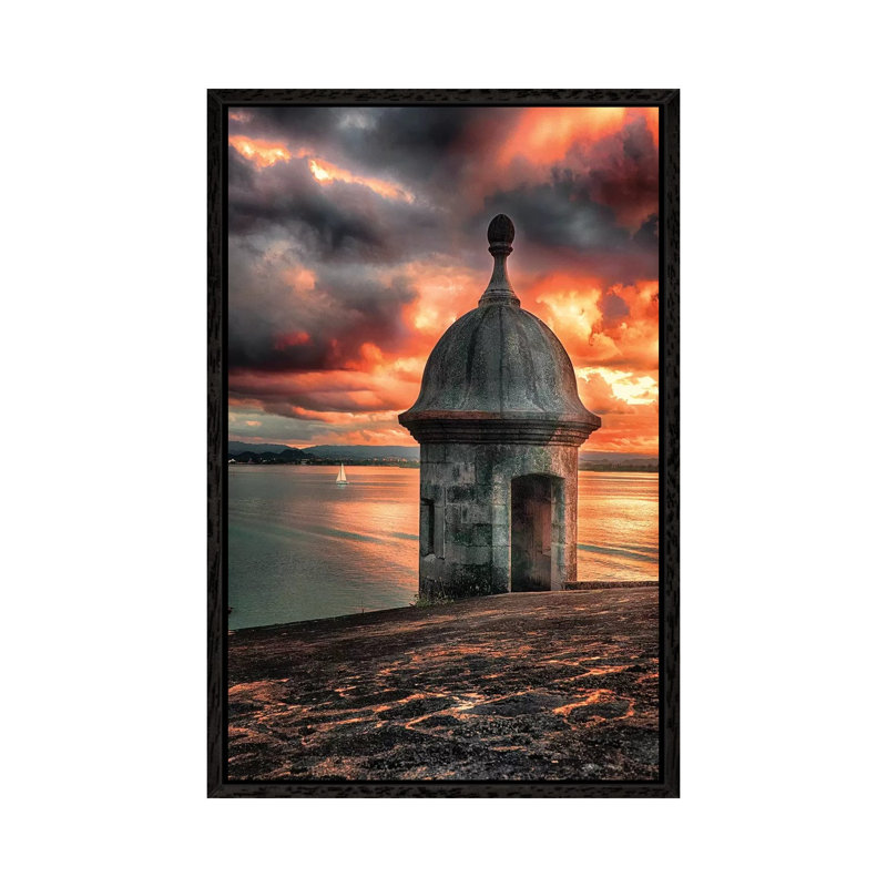 San Juan Bay Sunset With A Sentry Post by George Oze - Print on Canvas, 66.04 cm H x 45.72 cm W, Black Framed Canvas