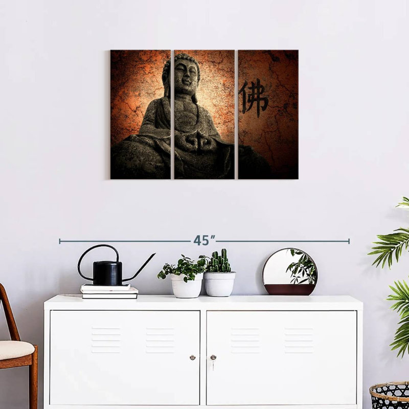 Bouddha grunge sur toile, ensemble de 3 pièces, H 20 po x l 33 po x P 1,25 po