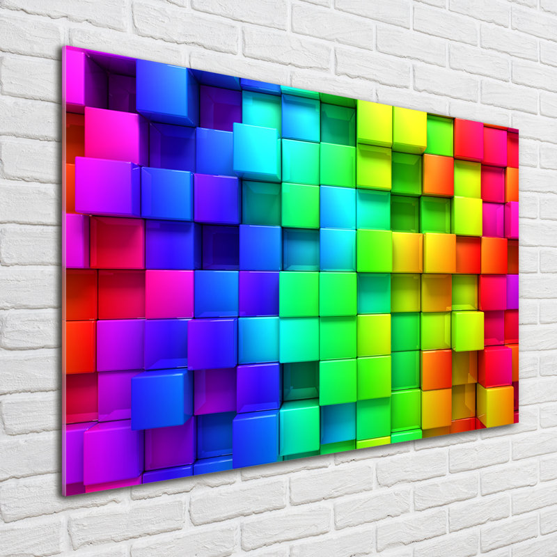 Glass Print Wall Art 100X70cm Image Printed On Glass Decorative Wall Picture Behind Toughened / Tempered Safety Real Glass For Kitchen & Living Room Theme:Colorful Boxes