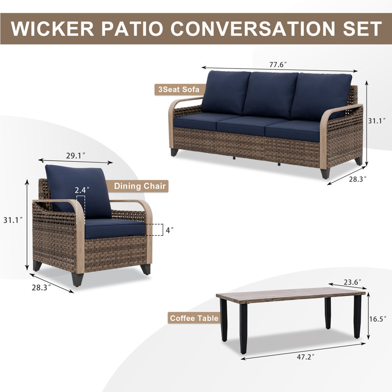 5 - Person Modular Patio Conversation Set with Cushions, Blue