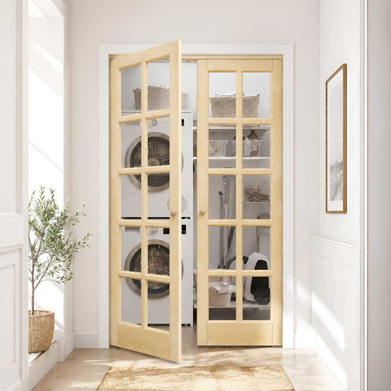 Double porte française 48 "x 80" 10 panneaux en verre transparent et bois massif avec quincaillerie d'installation, 48" x 80"