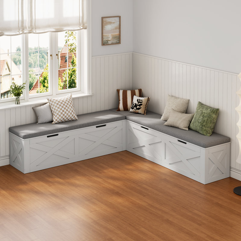 Kitchen Breakfast Nook Bench With Cushions, L Shape Corner Storage Bench, Wood Flip-top Dining Benches With Hidden Storage, For Reading Nook, Entryway