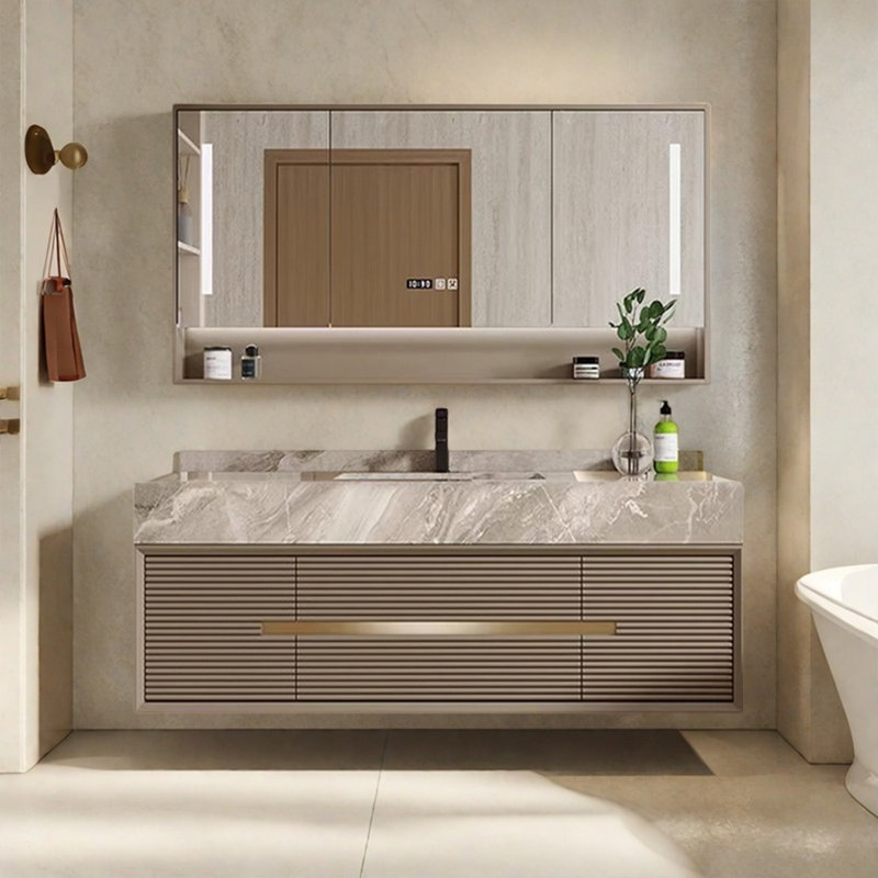 Armoire de salle de bain légère de luxe de style crème, H 21,6 po x l 51,1 po x P 21,6 po