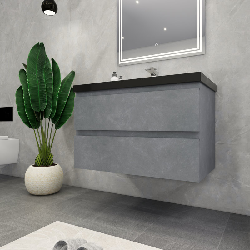 McConnico 35.5'' Single Bathroom Vanity with Acrylic Top, Cement Gray