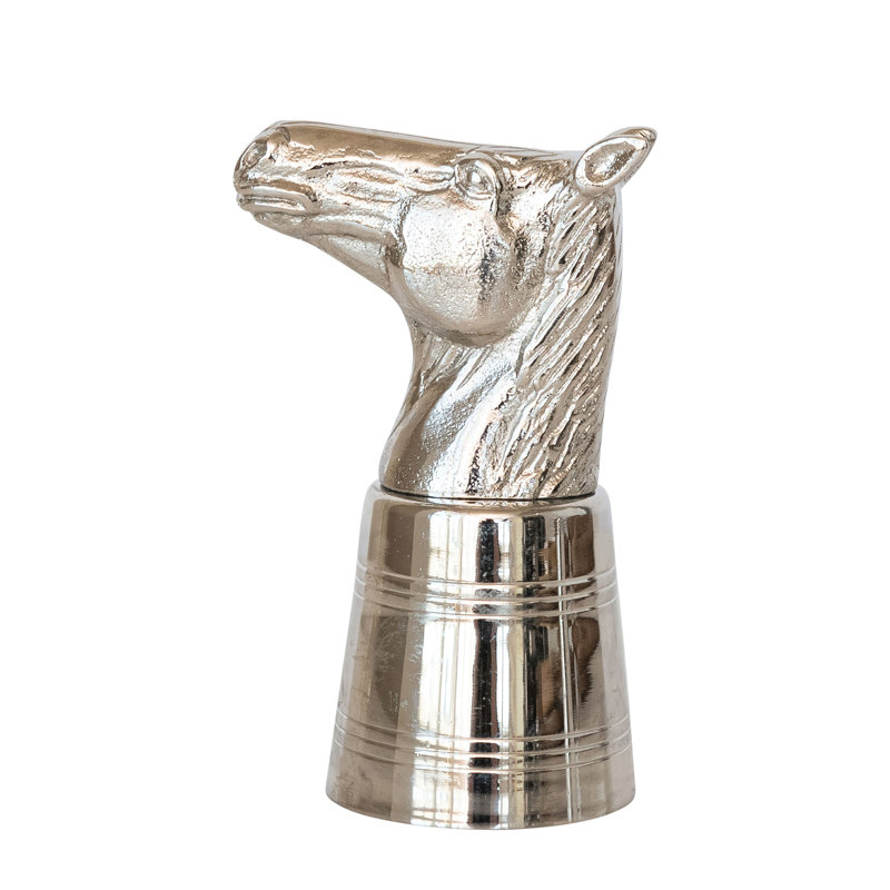 2 oz Jigger à tête de cheval en fonte d'aluminium et acier inoxydable dans une boîte kraft, finition nickel