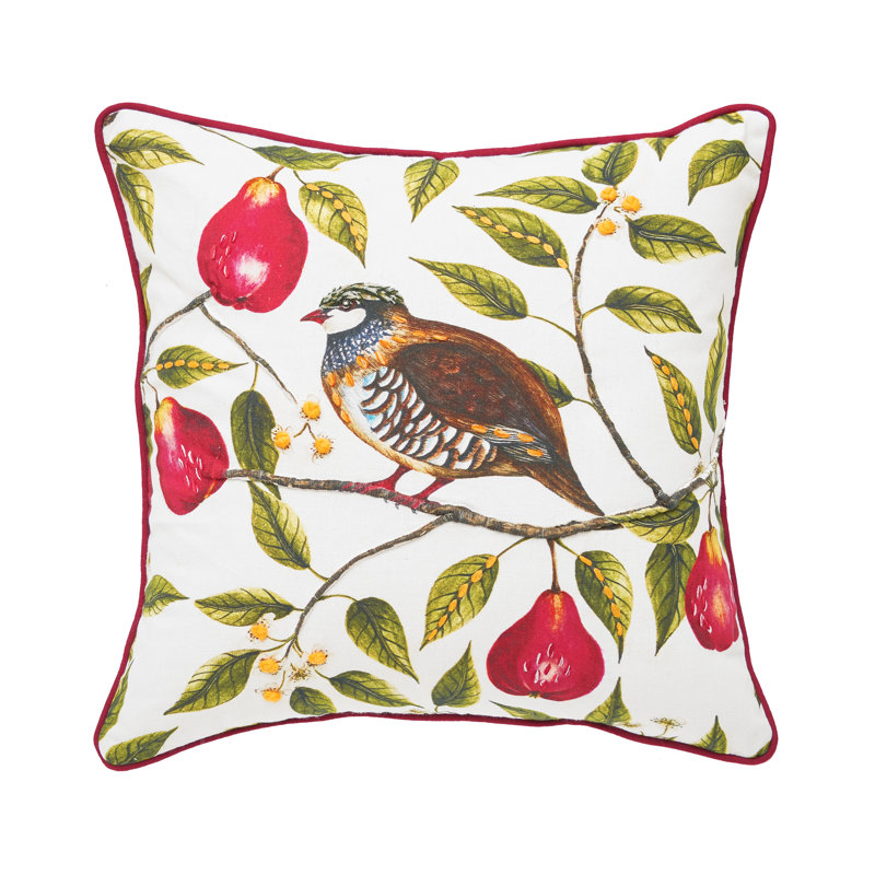Partridge In A Pear Tree Printed & Embellished Throw Pillow