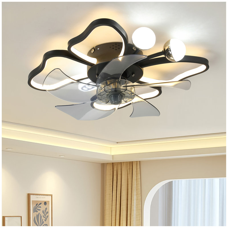 Ventilateur de plafond 19,7 pouces avec lumières avec télécommande de style moderne papillon, noir, ventilateur pour chambre à coucher, salon, minuterie, silencieux, préféré des enfants