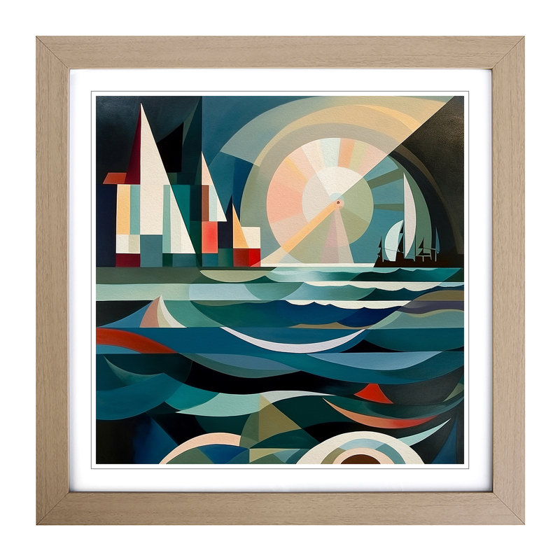 Seascape Constructivism No.4 - Single Picture Frame Print on Wood, Oak