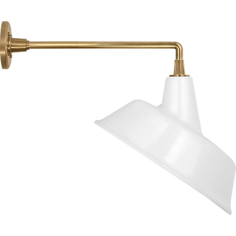 Thomas O'Brien 1 - Light Outdoor Barn Light, Hand-Rubbed Antique Brass, 18.5" H x 16" W x 22.25" D, White