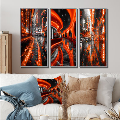 Orange, néon noir, Casinos Nirvana I - Collection moderne de 3 impressions sur toile