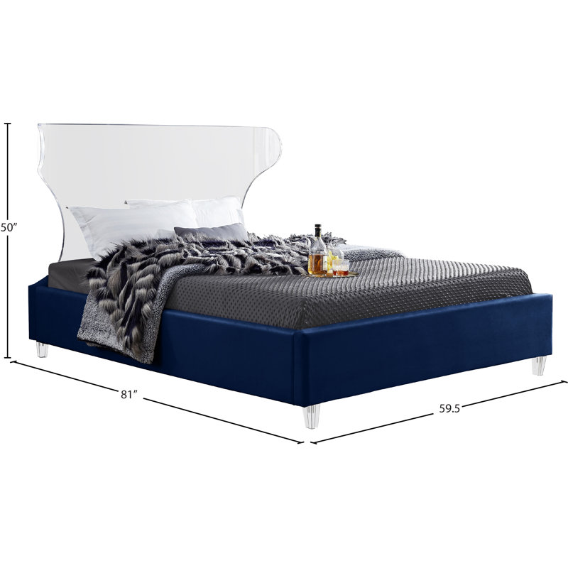 Ulm Upholstered Platform Bed, Full, Navy Velvet
