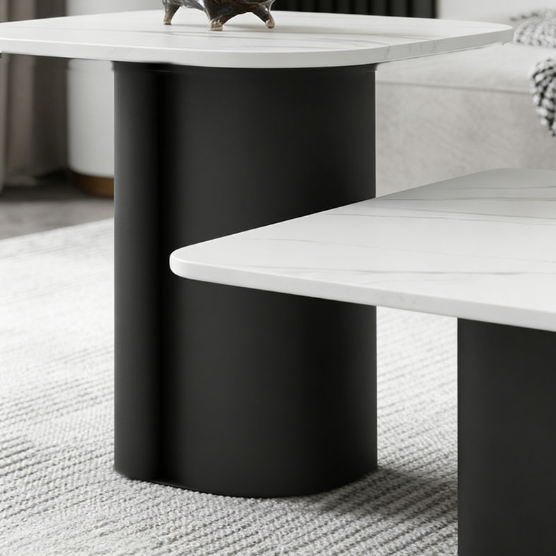 Modern Rectangle Home Slate Coffee Table Set, 13.77" H x 62.99" L x 31.49" W, White/Light Gray