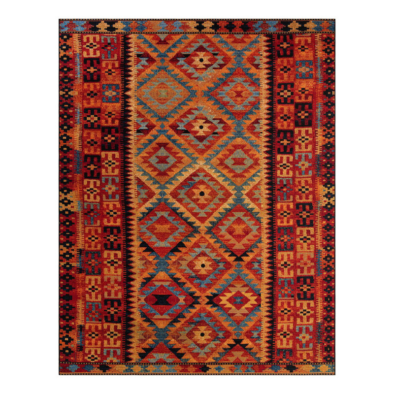 Lidio Southwestern Machine Made Power Loom Polypropylene Indoor / Outdoor Area Rug in Red/Yellow/Blue, Rectangle 9' x 12'