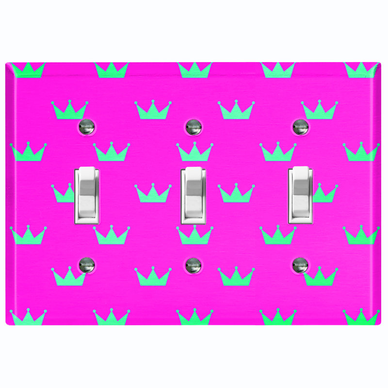 Green Crown Pink Patterned 3 - Gang Toggle Light Switch Standard Wall Plate