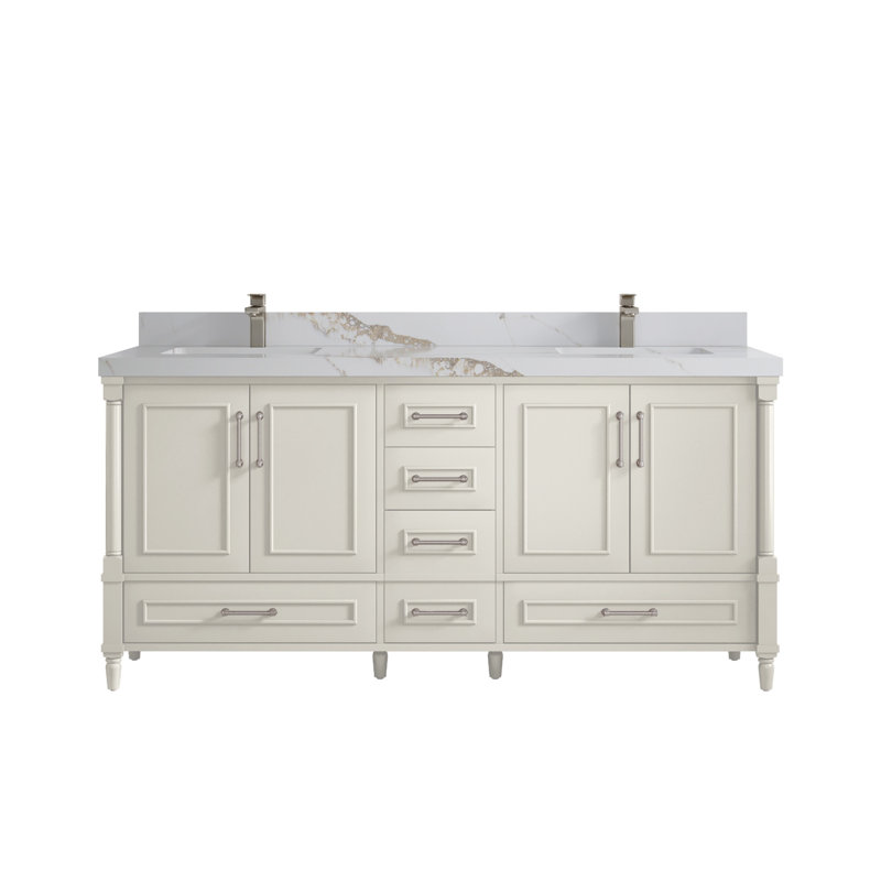 Meuble-lavabo double 72 po avec comptoir Aberdeen, Or Calacatta