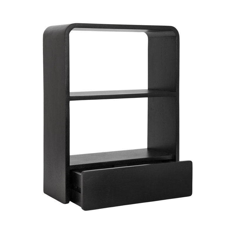 Wooden Wall Shelf with Storage Drawer, Black