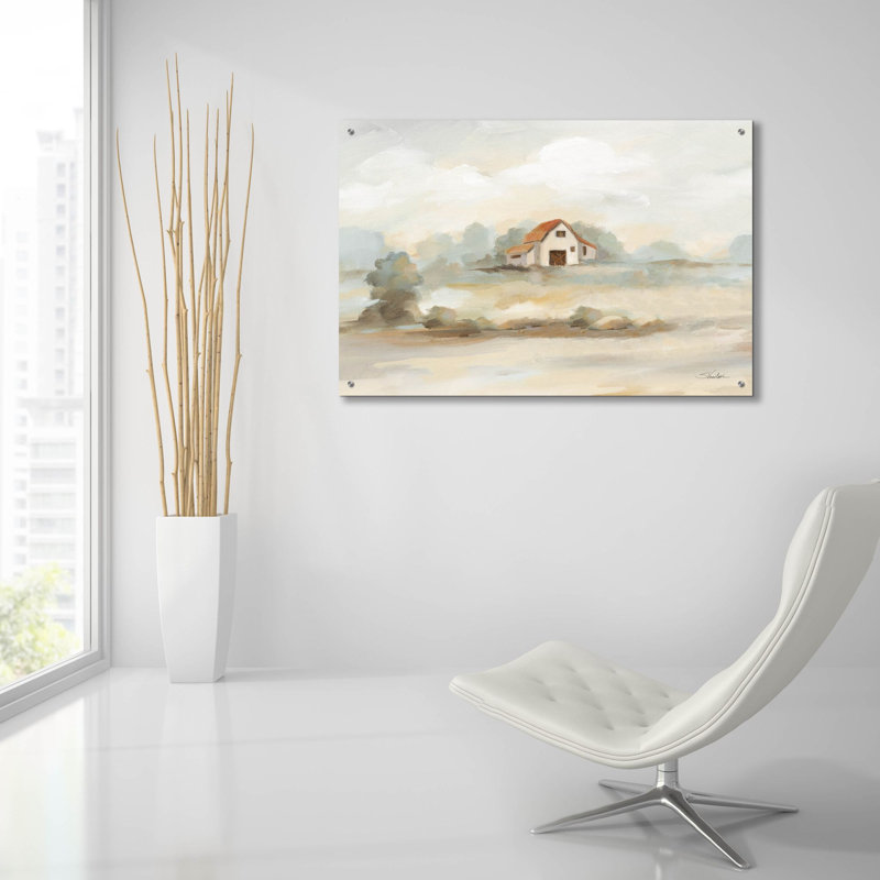 «The Old Farm Landscape» par Silvia Vassileva, art mural en verre acrylique, H 24 po x l 36 po x P 0,2 po