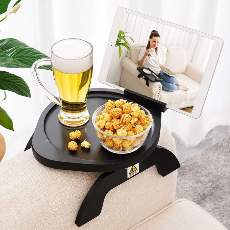Sofa Armrest Tray, Clip On Couch Arm Table, Foldable Sofa Arm Tray With 360° Rotating Phone Holder,Side Tables,TV Trays, Sofa Table For Eating And Drink Table