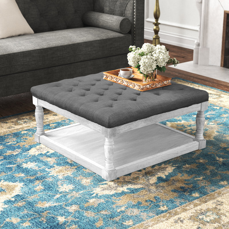Repose-pieds cocktail capitonné large de 34 po Fontlan, Gris / blanc